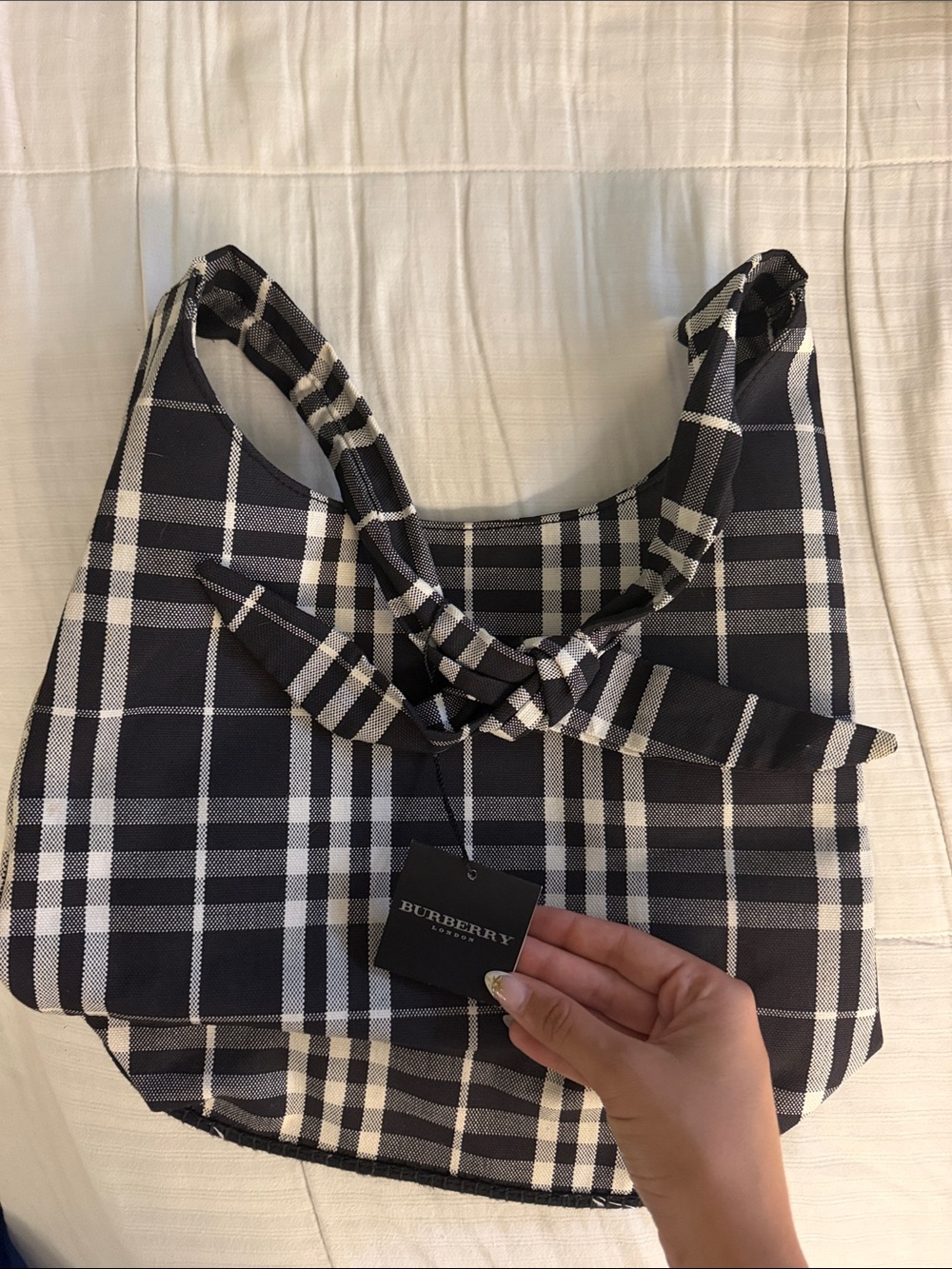 Burberry Black and White Checked Shoulder Bag